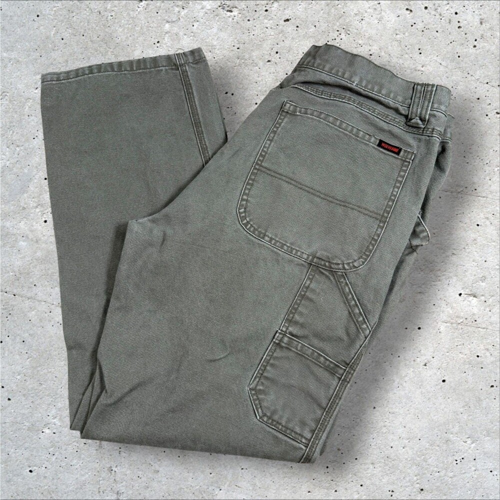 WOLVERINE Mens 36x32 Carpenter Pants Green Duck Canvas Workwear Utility Cargo